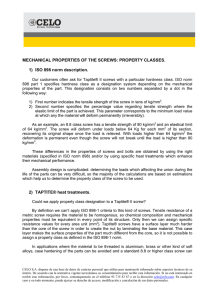 Mechanical properties of the screws. Property Classes