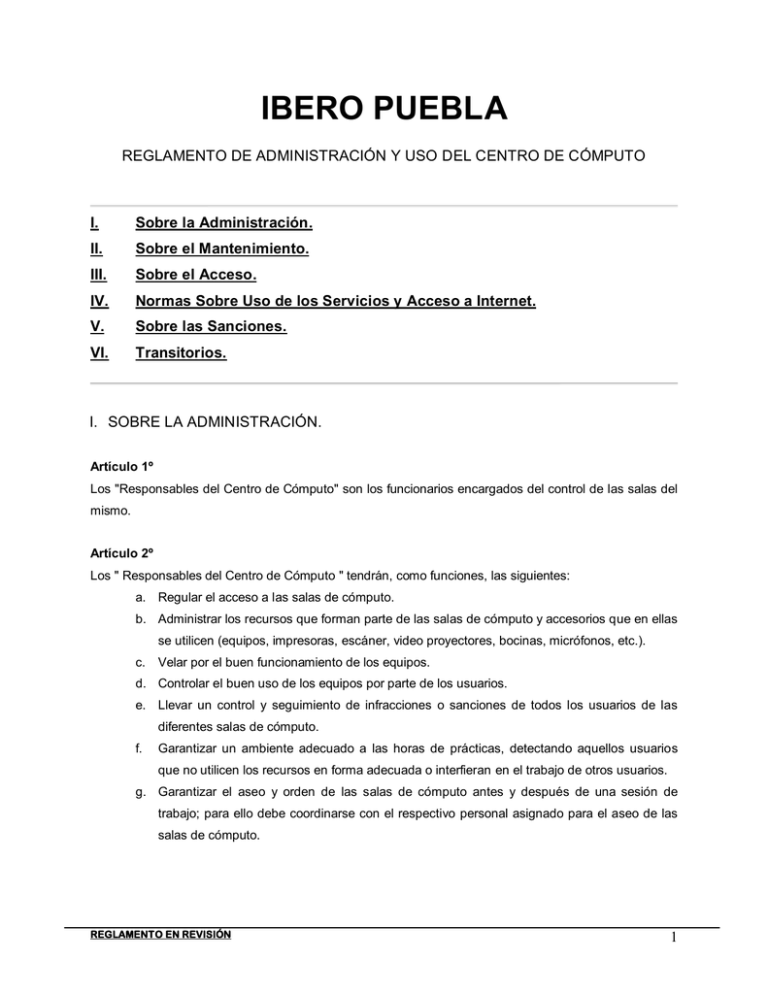 Reglamento Centro de Cómputo - Universidad Iberoamericana