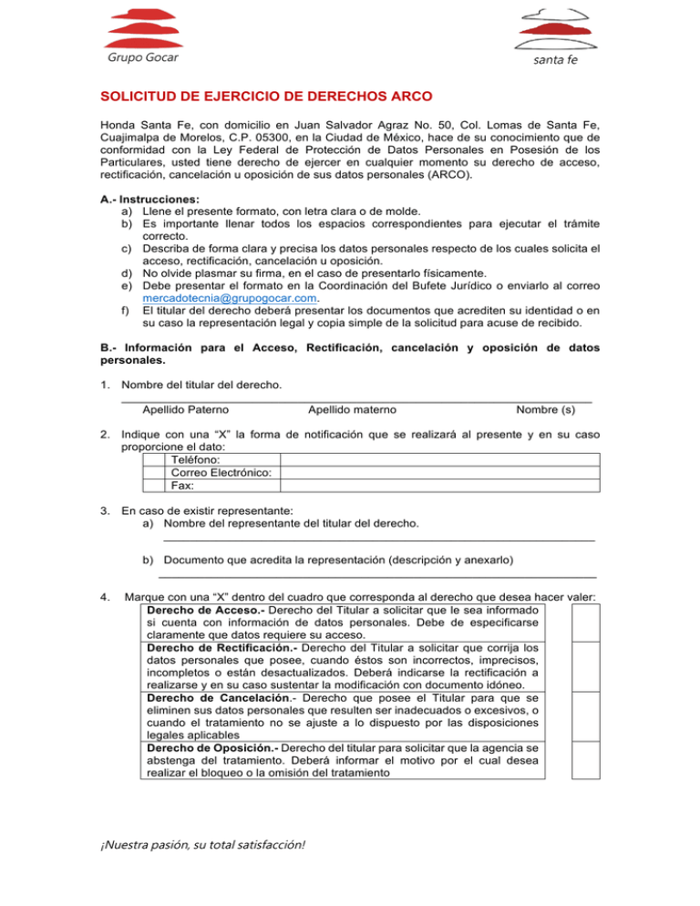 Solicitud De Ejercicio De Derechos Arco