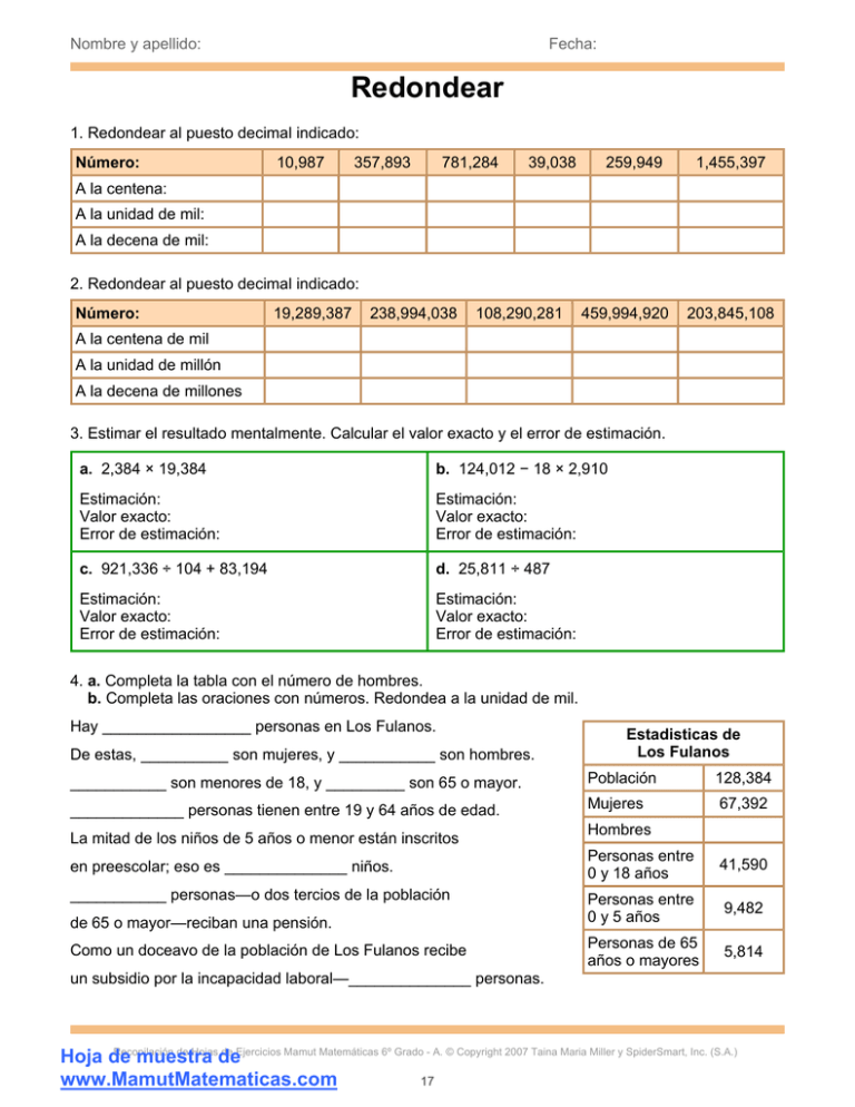 Redondear Mamut matemáticas