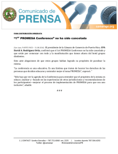 “1ST PROMESA Conference” no ha sido cancelada