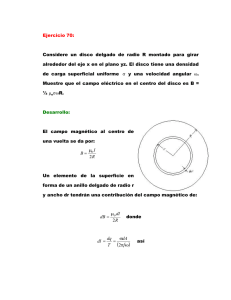 Considere un disco delgado de radio R montado para girar