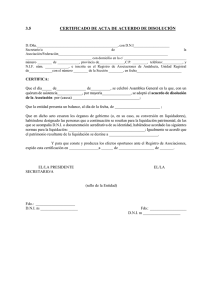 Certificación acta acordando la disolución de una asociaci…