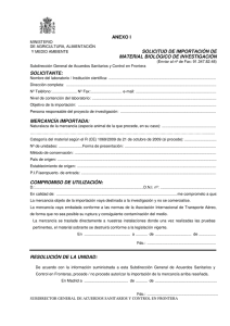 ANEXO I SOLICITUD DE IMPORTACIÓN DE MATERIAL