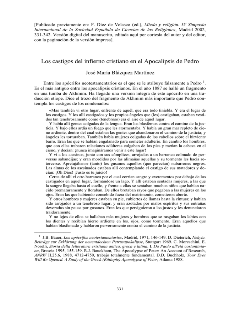 Pdf Los Castigos Del Infierno Cristiano En El Apocalipsis De Pedro