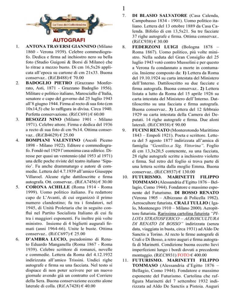 autografi Casa del Collezionista