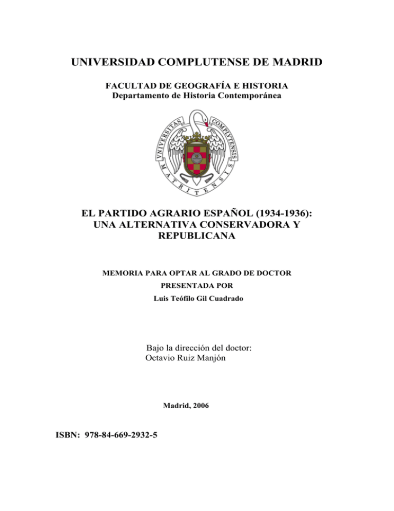 El Partido Agrario Español Biblioteca Complutense
