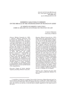 Roberto Caracciolo`s sermon on the miracle of the stigmatization of