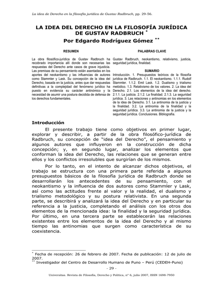 La Idea De Derecho En La Filosofía Jurídica De Gustav