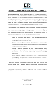 Política Prevención Riesgos Laborales EIR Electromecánica Ltda.