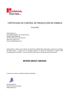 certificado de control de producción en fábrica beyem grout grueso