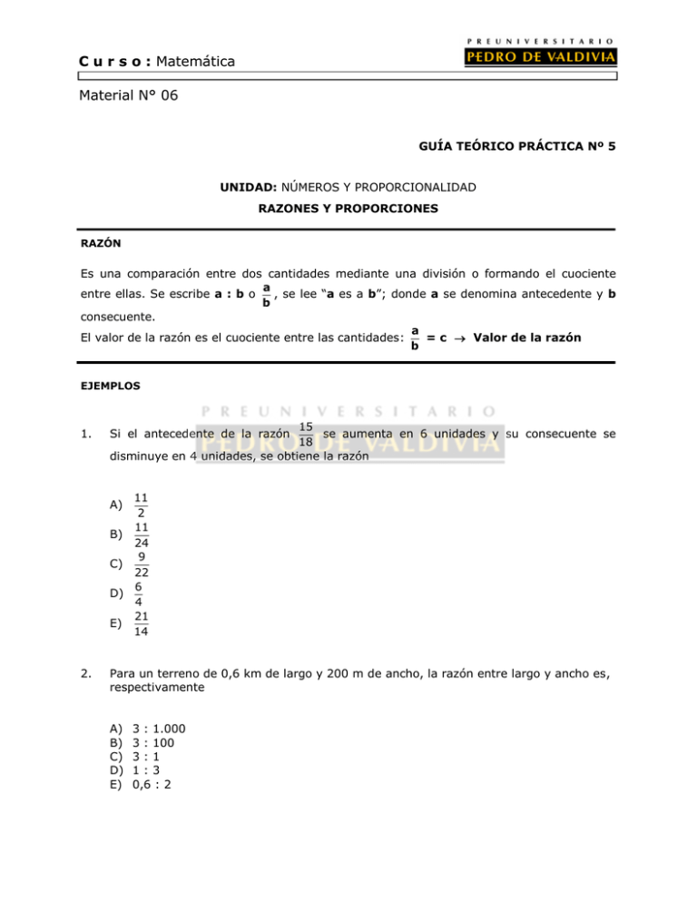 Razones Y Proporciones - Clases Particulares De Matematicas