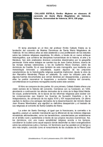 RESEÑAS CALLADO ESTELA, Emilio: Mujeres en clausura. El