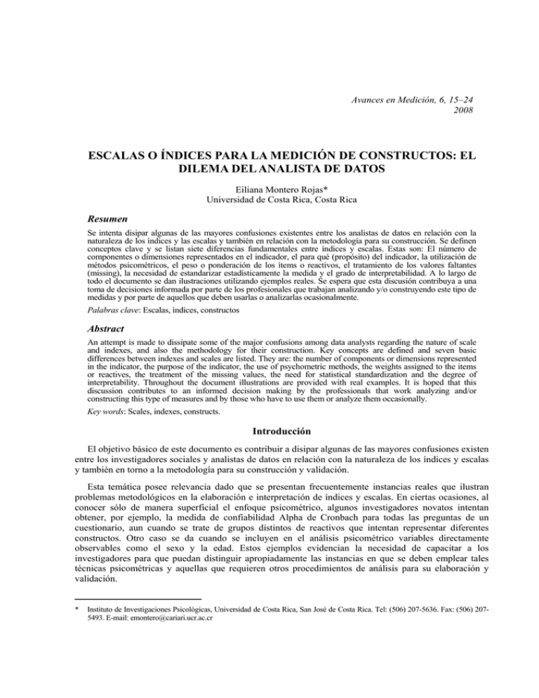 Escalas O índices Para La Medición De Constructos