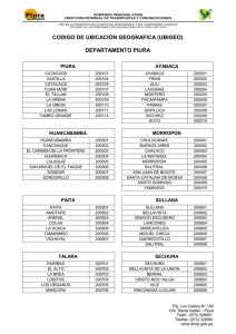DEPARTAMENTO PIURA CODIGO DE UBICACIÓN GEOGRAFICA