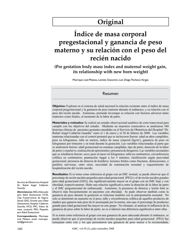 Original Índice De Masa Corporal Pregestacional Y Ganancia De Peso