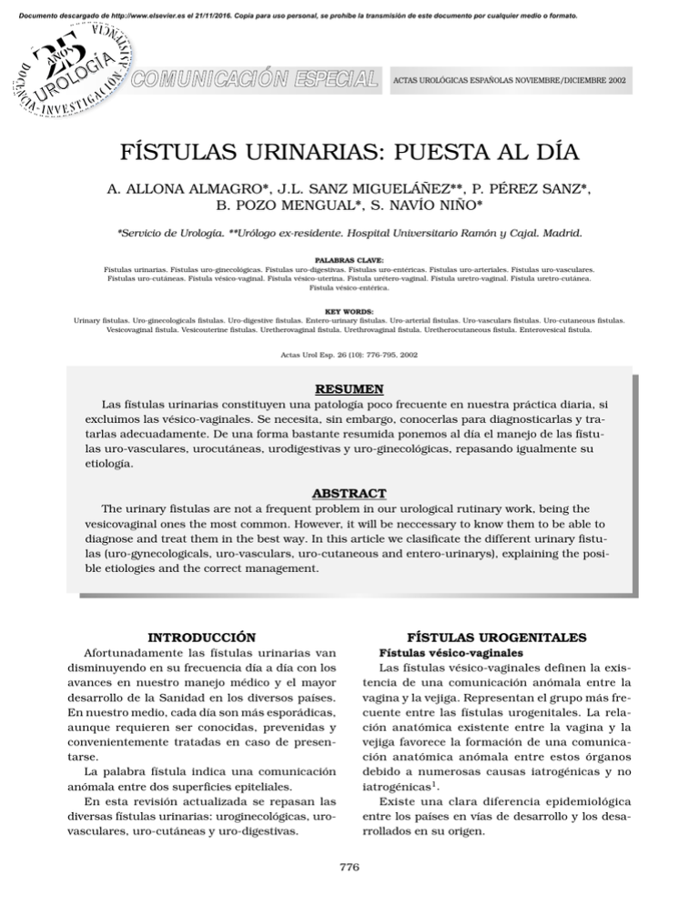 Fístulas Urinarias: Puesta Al Día