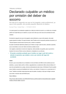 Declarado culpable un medico por omision del deber de socorro