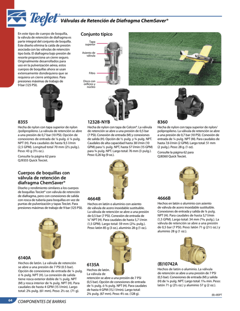 TeeJet Válvulas De Retención De Diafragma ChemSaver