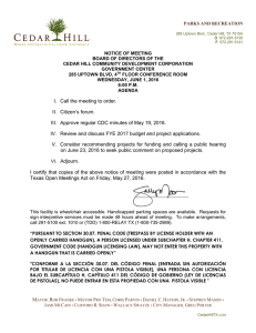I. Call the meeting to order. II. Citizen`s forum. III. Approve regular
