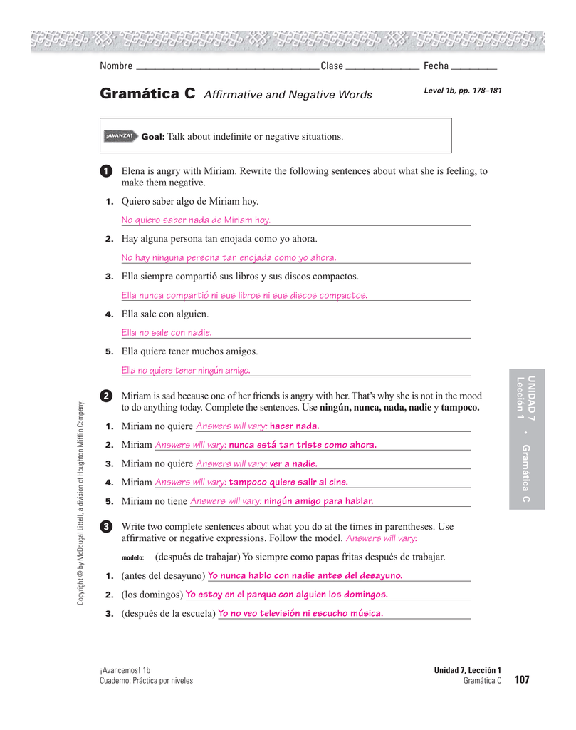 Unidad 4 Leccion 1 Vocabulario B Answer Key - Unidad 4 Leccion 1 ...