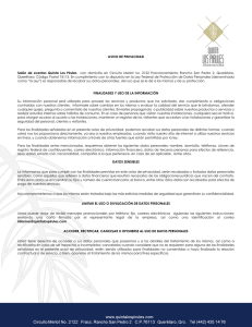 AVISO DE PRIVACIDAD Salón de eventos Quinta Los Pirules con