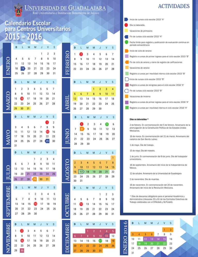 Calendario Escolar Para Centros Universitarios