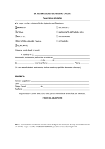 SR. JUEZ ENCARGADO DEL REGISTRO CIVIL DE: TALAYUELAS