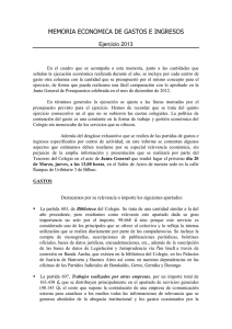 Memoria Económica Colegio 2013: Gastos e Ingresos