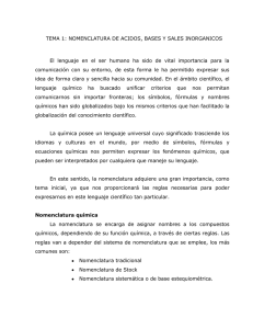 tema 1: nomenclatura de acidos, bases y sales inorganicos