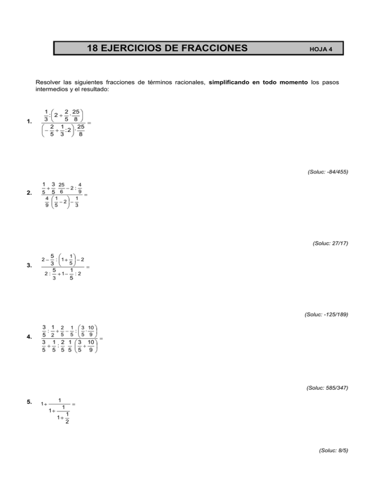 18 Ejercicios De Fracciones 6419