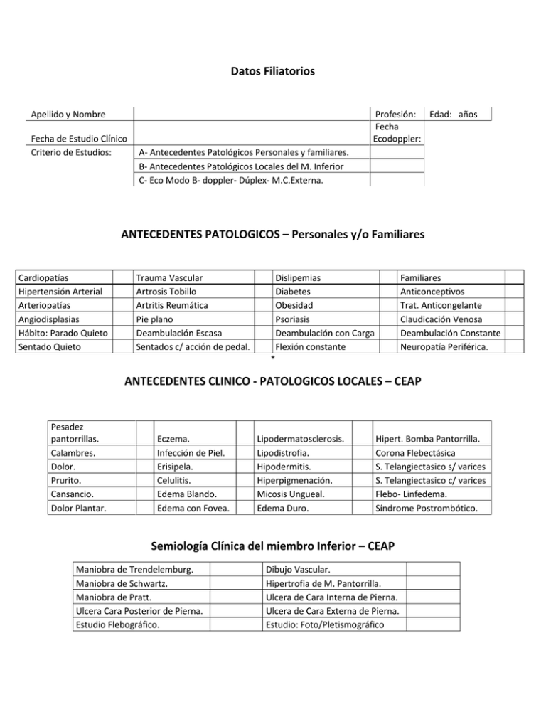 Datos Filiatorios ANTECEDENTES PATOLOGICOS – Personales Y