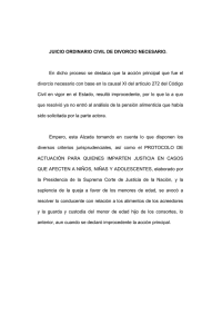 JUICIO ORDINARIO CIVIL DE DIVORCIO NECESARIO. En dicho