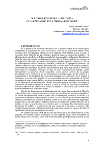 1 M. LIPMAN: FUNCIÓN DE LA FILOSOFÍA EN LA