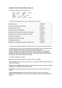 Examen de Reacciones Químicas - Química Secundaria