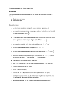 Calcular los parámetros y los vértices de las siguientes hipérbola