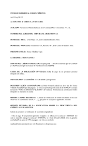 INFORME INDIVIDUAL SOBRE CRÉDITOS Art.35 Ley 24.522