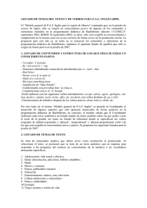 LISTADO DE TEMAS DEL TEXTO Y DE VERBOS PARA PAU INGLÉS