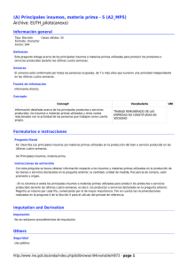 (A) Principales insumos, materia prima