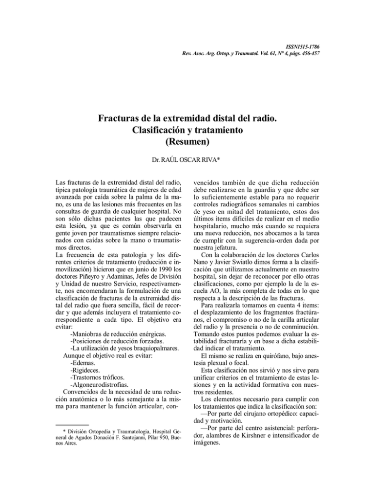 Fracturas De La Extremidad Distal Del Radio Clasificación Y Tratamiento 4972