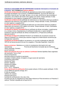 Certificado de nacimiento, matrimonio, defuncion