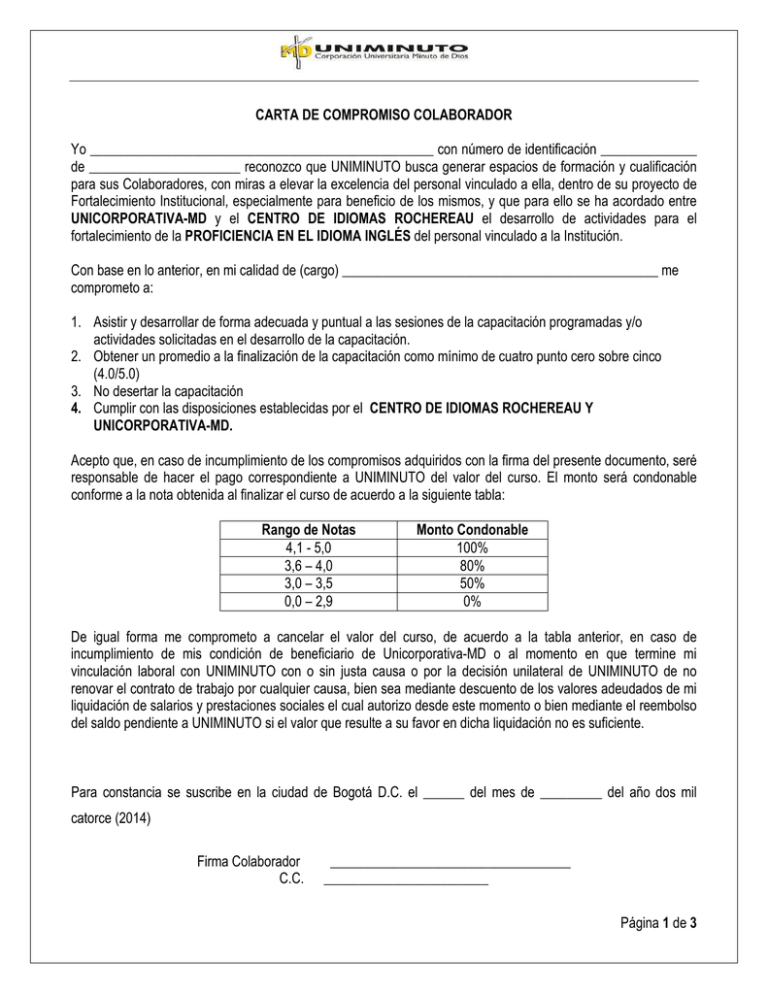 (CARTA DE COMPROMISO COLABORADOR inglés) (CARTA DE COMPROMISO COLABORADOR inglés)