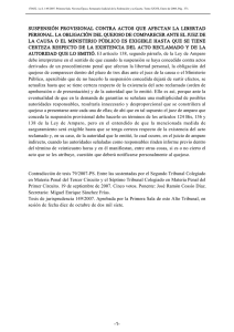 suspensión provisional contra actos que afectan la libertad personal
