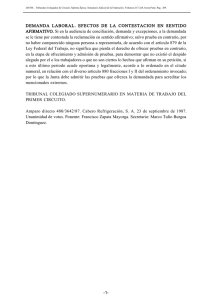 DEMANDA LABORAL. EFECTOS DE LA CONTESTACION EN