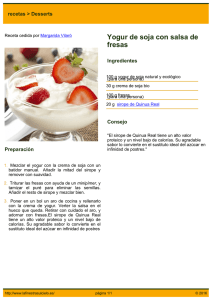 Yogur de soja con salsa de fresas