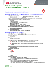 Ficha de datos de seguridad DETERGENTE GRAN PRIX 25 KG "R"