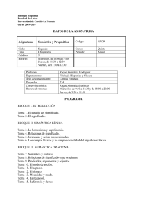 DATOS DE LA ASIGNATURA Asignatura: Semántica y Pragmática