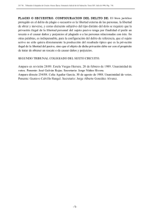 PLAGIO O SECUESTRO. CONFIGURACION DEL DELITO DE. El