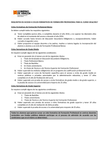 Requisitos de acceso a FP para el curso 2016/17