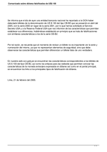 Comunicado sobre dólares falsificados de US$ 100